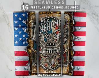 2nd Amendment 1776 Metal USA Flag, 20oz & 30oz Skinny Tumbler, Mug Template for Sublimation, Tumbler Wrap, PNG Instant Digital Download