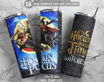 Hocus Pocus Sanderson Sisters, 20oz & 30oz Skinny Tumbler, Plus Mug Template for Sublimation, Tumbler Wrap, PNG Instant Digital Download