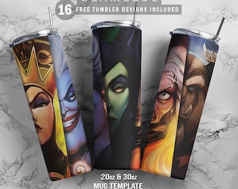 Villains Bad Girls, 20oz & 30oz Skinny Tumbler, Plus Mug Template for Sublimation, Tumbler Wrap, PNG Instant Digital Download