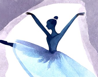 Serenidad Azul - Acuarela Bailarina Impresión Digital