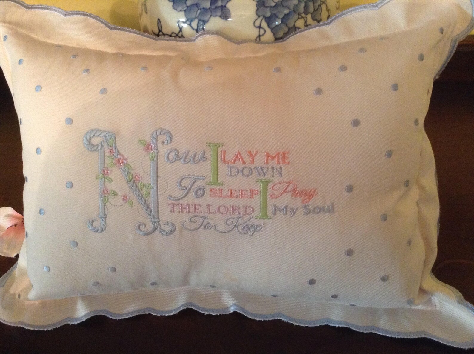 Nursery Pillow for a Baby Girl or Child ,embroidered With Baby Blue