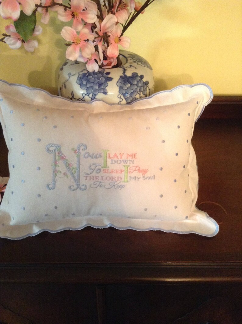 Nursery Pillow for a Baby Girl or Child ,embroidered With Baby Blue
