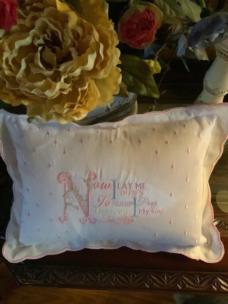 Nursery Pillow for a Baby Girl or Child ,embroidered With Baby Blue