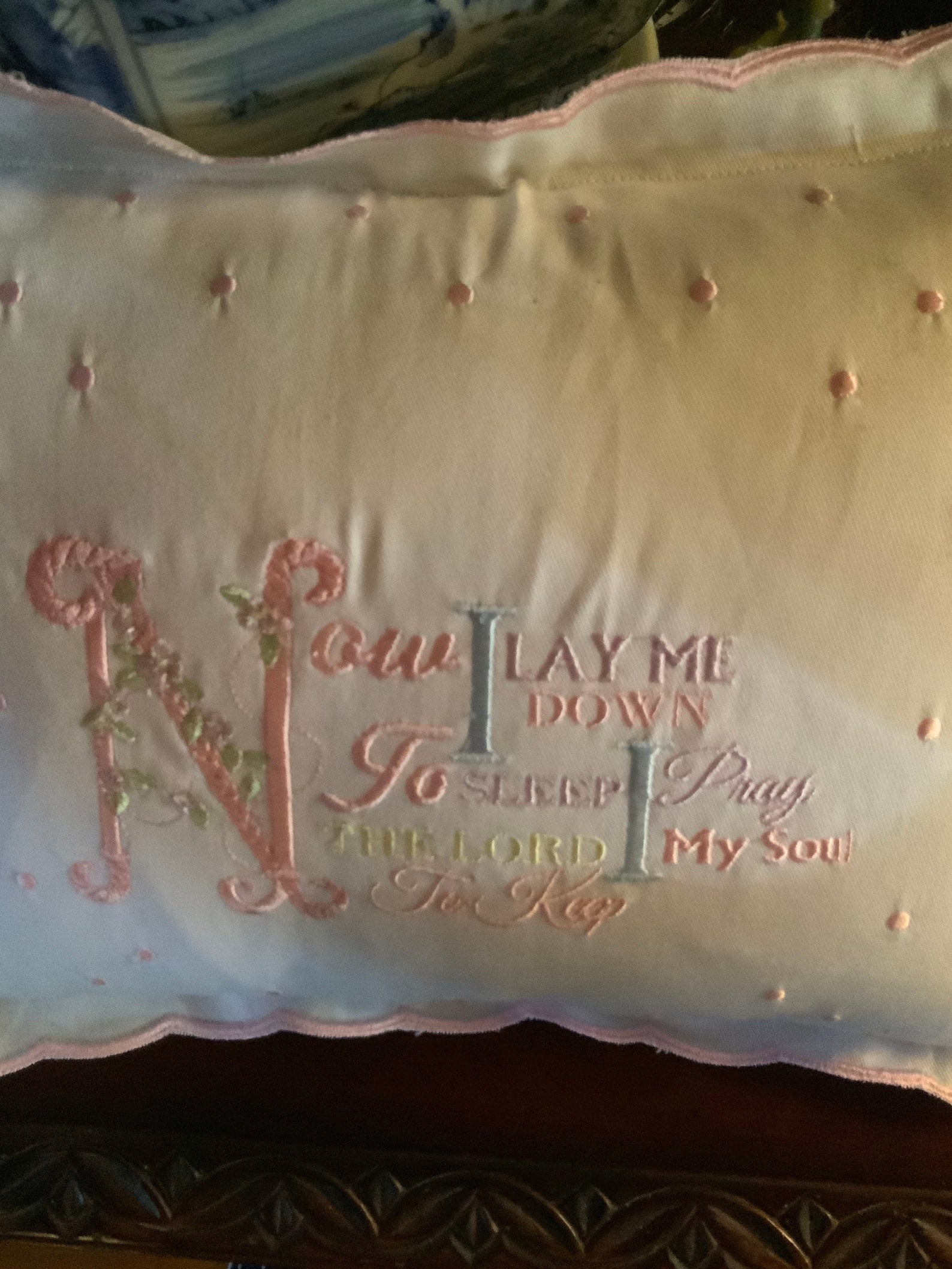 Nursery Pillow for a Baby Girl or Child ,embroidered With Baby Blue