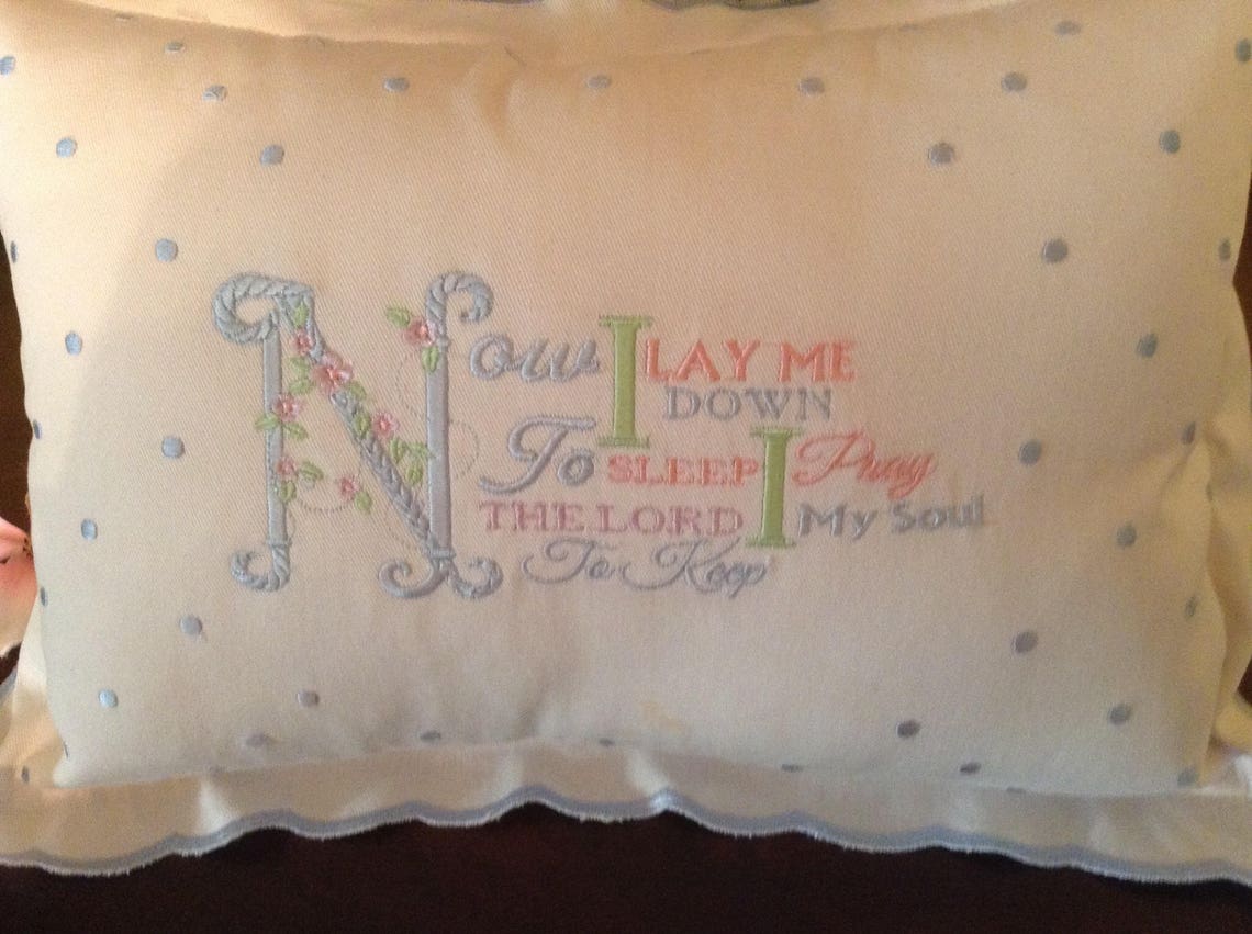 Nursery Pillow for a Baby Girl or Child ,embroidered With Baby Blue