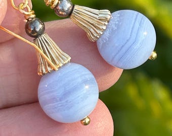 Mixed metals and Blue lace agate earrings