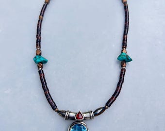 Boho Blue and chocolate necklace