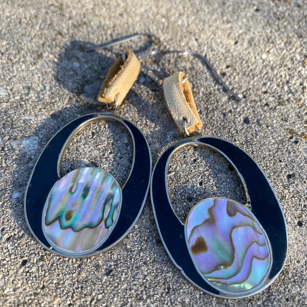 Boho hippie Abalone and leather earrings