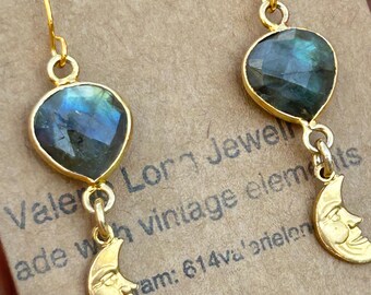 Vintage Moon and labradorite Earrings
