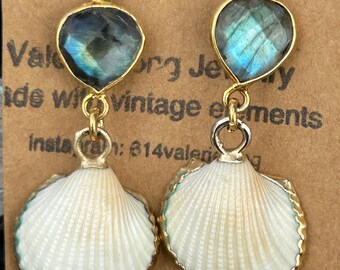 Vintage gold dipped shell earrings