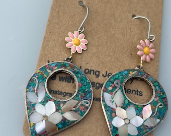 Vintage Boho mosaic daisy earrings