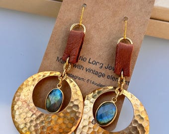Leather and Labradorite Boho Earrings