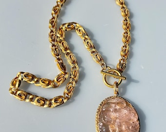 Rare Antique carved Rose quartz necklace