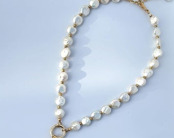 Coin pearl and cross pen, pendant, charm necklace