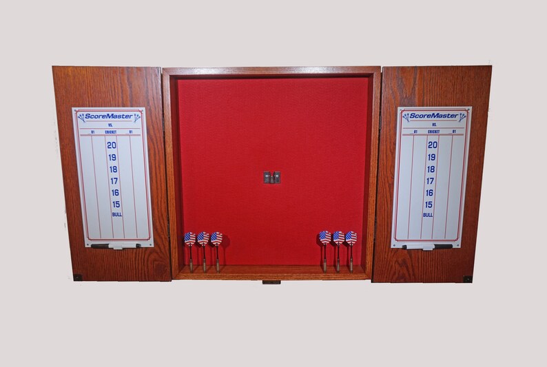 Oak Customizable Dart Board Cabinet W Cricket Dry Erase Etsy
