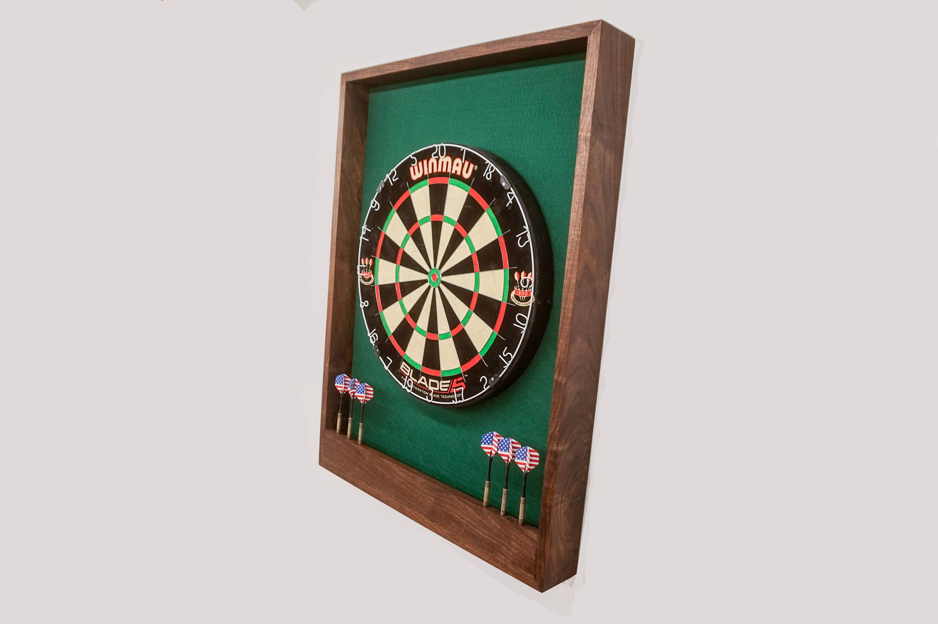 Solid Walnut Trim Dart Board Backboard W/kelly Green Backing