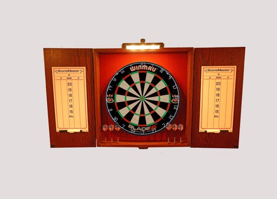 Led Lighted Oak Stock Stained Custom Dart Board Cabinet Led Lighted Oak Stock Stained Custom, Dart Board Cabinet