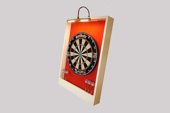 Custom Led Lighted Red White Trim Dart Board Backboard Etsy