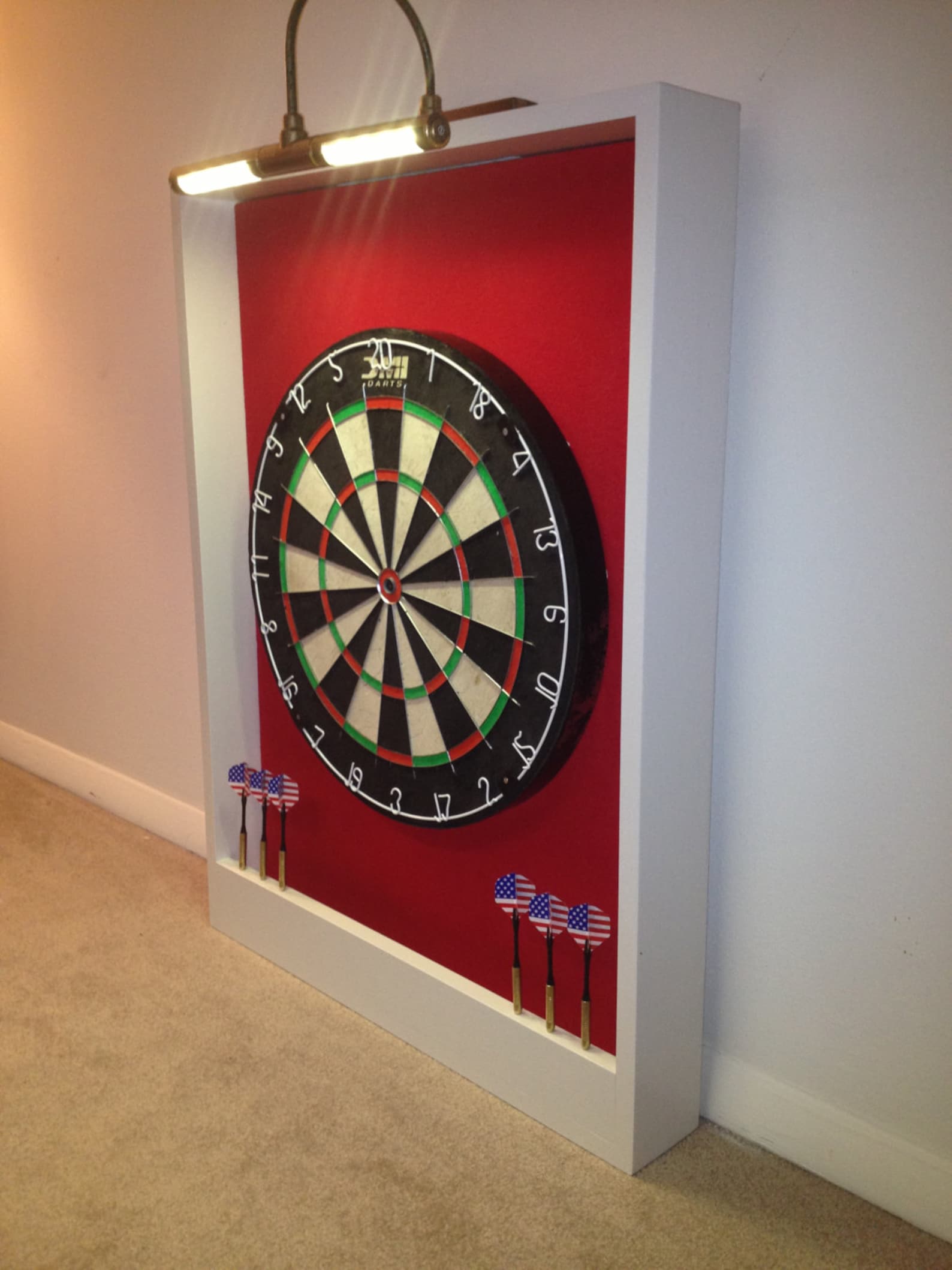 LED LIGHTED Red & White Trim Dart Board Backboard Surround Etsy