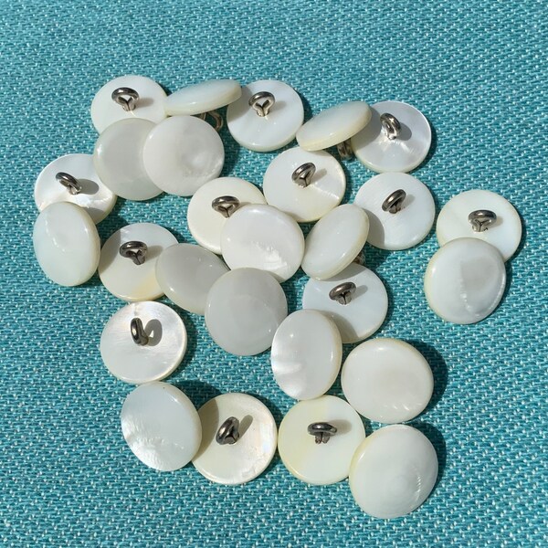 Antique Mother of Pearl Metal Shank Buttons 14 mm Just over 1/2 inch 25 pieces sewing costume craft ornament MOP Item 1