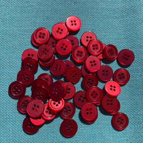 Buttons Vintage Red Pearlized Plastic 4 hole sew on  pack of 50  9/16 inch or 15 mm  Item 35