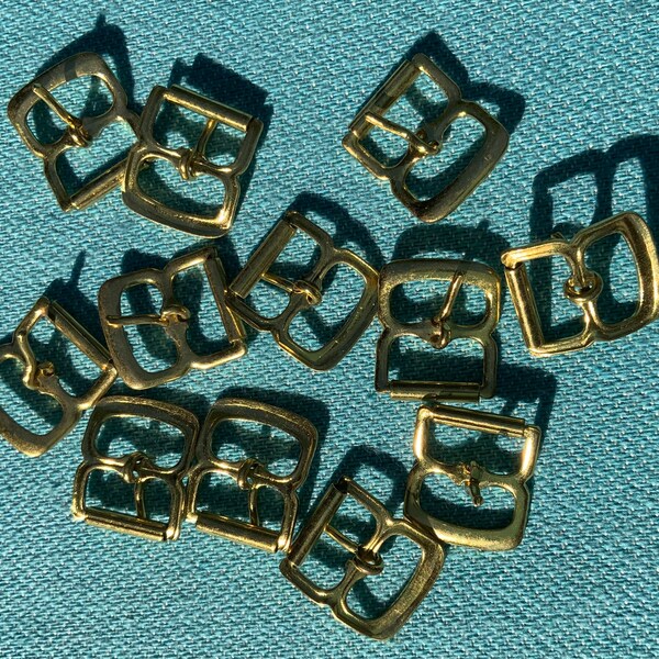 Vintage Brass Buckles 12 Pc Small Gilt Brass Base Roller Buckles 13/16 inch by 11/16 inch Mini Shoe Curved doll making  1963 Item 25