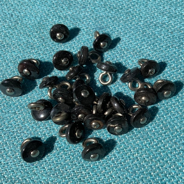 Shoe Boot Buttons Antique Black Pearl Shoe Boot Buttons 25 pieces Metal Shank new old stock jewelry  1/4 inch 7 mm Item 12