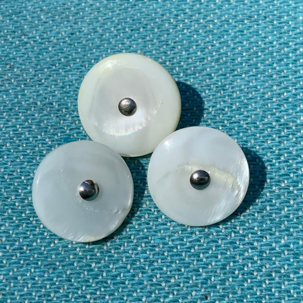 Antique Mother of Pearl Metal Shank Buttons  14mm Just over 1/2 inch sewing costume doll making crafts antique 25 pieces vintage Item 3