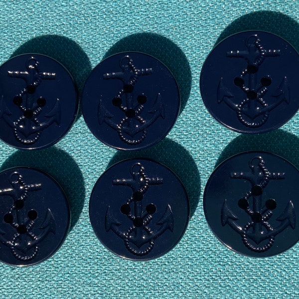 Navy Anchor Buttons 6 pc Vintage Navy Anchor Engraved Plastic Button Sailor Boat 32 mm, 1 1/4 inch sewing costume crafts Item 24