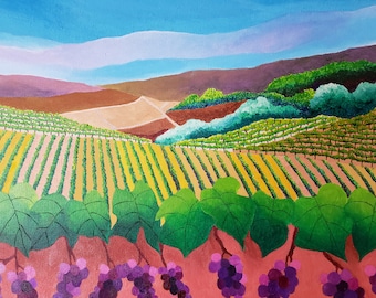 Southern California Vineyard - Temecula Original Acrylic Painting On Canvas 12" Height x 16" Width x 1 & 1/2" Gallery Profile