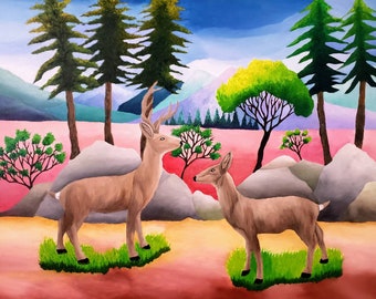 Nature And Animals In Harmony  Original Oil Painting On Canvas 20" Height x 24" Width x 1 & 1/2" Gallery Profile