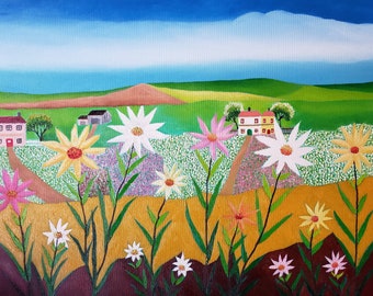 The Joy Of Spring In The Countryside Original Oil Painting On Canvas 16 " Height x 20 " Width x 1 & 1 / 2 " Gallery Profile