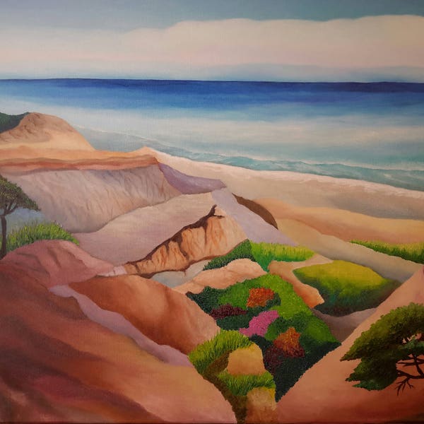 Torrey Pines State Beach In San Diego Original Oil Painting On Canvas 16 " Height x 20 " Width x 1 & 1 / 2 " Gallery Profile