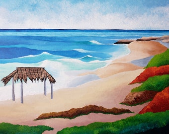 Windansea Beach In La Jolla, San Diego Original Acrylic Painting On Canvas 16" Height x 20" Width x 1 & 1/2" Gallery Profile