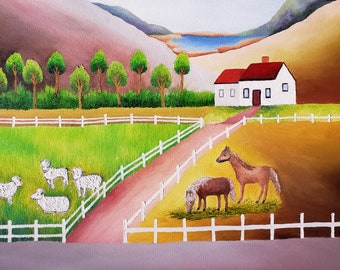 Country Farm And Ranch In The Countryside Of San Diego Original Oil Painting On Canvas 16 " Height x 20 " Width Traditional Profile