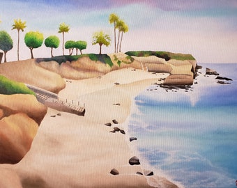 Beautiful La Jolla Cove In San Diego Original Oil Painting On Canvas 18 " Height x 24 " Width x 1 & 1 / 2 " Gallery Profile