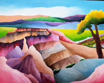 Sedona Red Rock And Verde Valley In Arizona Original Acrylic Painting On Canvas 24" Height x 30" Width x 1 & 1/2" Profile