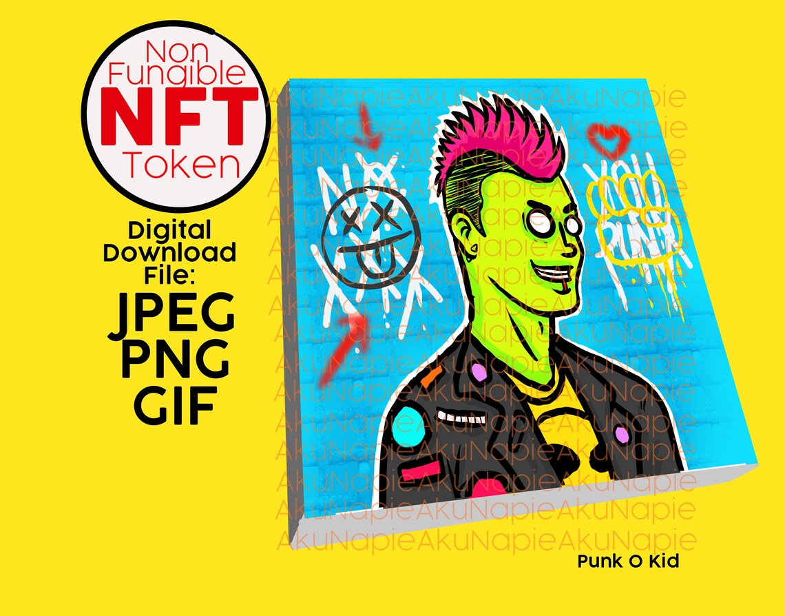 NFT Art . Cypto art piece. Punk O Kid. Invest artwork. Etsy