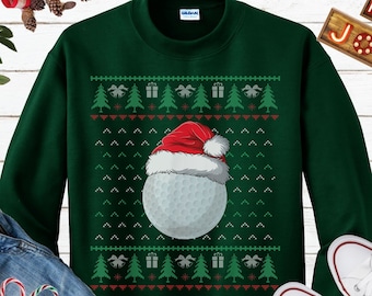 Golfer Ugly Christmas Sweater, Golf Ball Santa Hat Christmas Tree, Golfing Holiday Sweatshirt, Golf Coach Xmas Pajamas, Golf Lover Xmas Gift