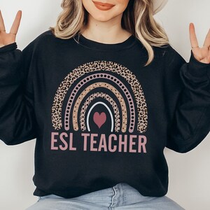 ESL Teacher Rainbow Leopard Shirt English as a Second Language - Etsy