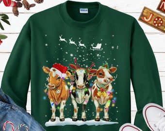 Ugly Christmas Sweater Cow Christmas Lights Sweater Light Up Red Mens  Womens M