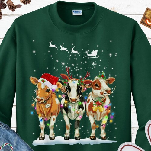 Cow Christmas Lights Ugly Christmas Sweater Funny Heifers Etsy