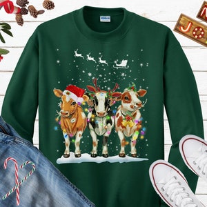 Cow Christmas Lights Ugly Christmas Sweater Funny Heifers Christmas Shirt Cow Holiday Sweater Cow Lover Xmas Gift Farm Christmas Sweatshirt