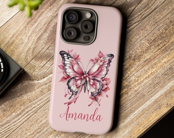 Custom Coquette Butterfly iPhone Case & Samsung Case Watercolor Butterfly Pink Bow Phone Cover Butterfly Lover Gift Phone Accessory