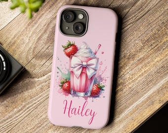 Custom Coquette Strawberry Milkshake iPhone Case & Samsung Case Milkshake Lover Gift Decoden Phone Case Kawaii Drink Phone Cover Accessory