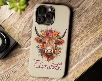 Highland Cow Boho Floral iPhone Case & Samsung Case Western Highland Cow Flowers Phone Cover Highland Heifers Accessory Highland Cow Gift