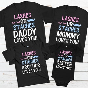 Personalized Lashes Or Staches Family Gender Reveal Party Shirt Custom Boy Or Girl Baby Reveal T-shirt Pregnancy Reveal Matching Family Tees image 1