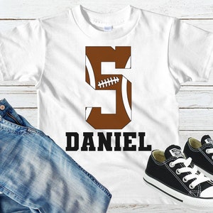 Personalized Football 5th Birthday Shirt, Boys Five Birthday T-shirt, Football Themed Birthday Tee, Sports 5th Birthday, Five Year Old Gift image 1