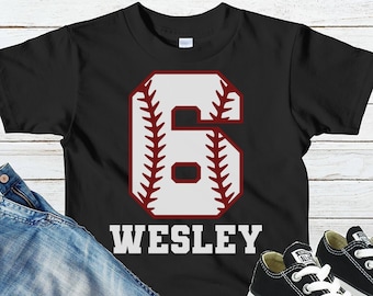 Personalized Baseball 6th Birthday Shirt Boys Sixth Birthday Shirt Six Year Old Shirt Baseball Theme Birthday Party Sports 6th Birthday Gift