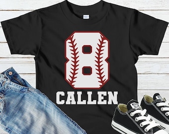 Personalized Baseball 8th Birthday Shirt, Boys Eighth Birthday Gift, Eight Year Old Tee, Baseball Theme Birthday Party, Sports Birthday Tee